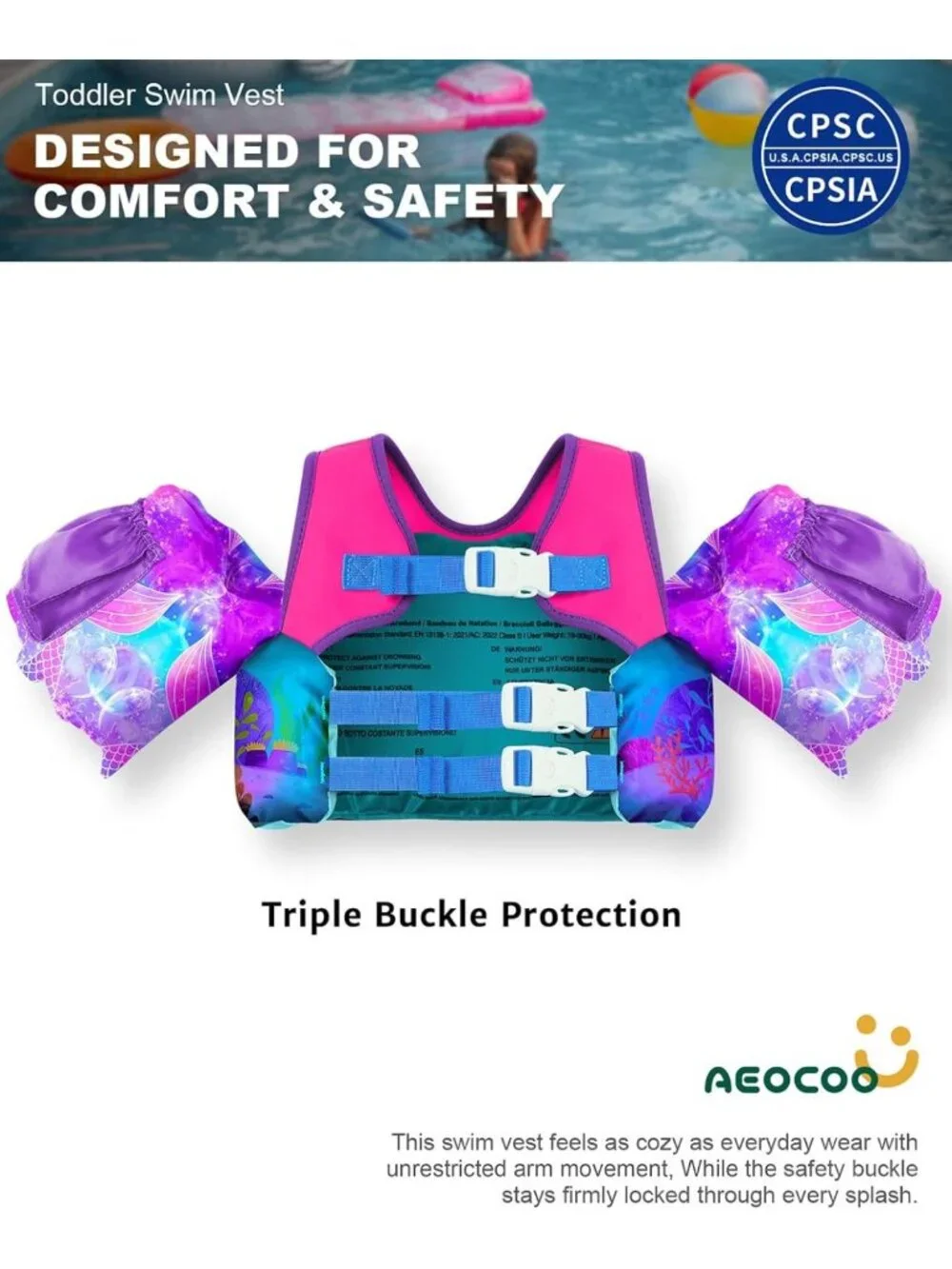 Kids Puddle Float Jumper & Swim Vest - Arm Floaties, Water Wings for Toddlers